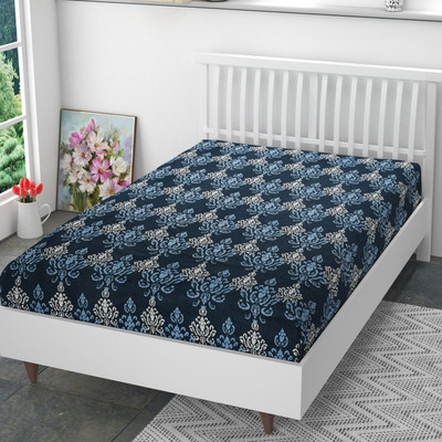 Mega Cart Home Polycotton Single Fitted (Elastic) 144 TC Printed Bedsheet(Pack of 1, Aqua, Blue)