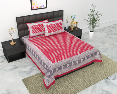 Navkar Creation 104 TC Cotton Double Jaipuri Prints Flat Bedsheet(Pack of 1, Maroon)