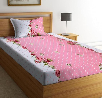Flipkart SmartBuy 150 TC Polycotton Single Printed Fitted (Elastic) Bedsheet(Pack of 1, Pink)