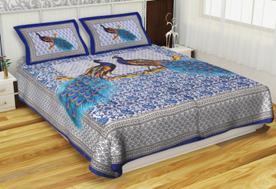 REVESH Cotton King Flat 212 TC Printed Bedsheet(Pack of 1, Blue)