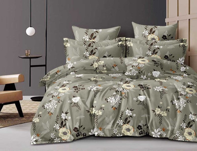 VIRIDIAN DÉCOR Cotton King Fitted (Elastic) 210 TC Printed Bedsheet(Pack of 1, Green)