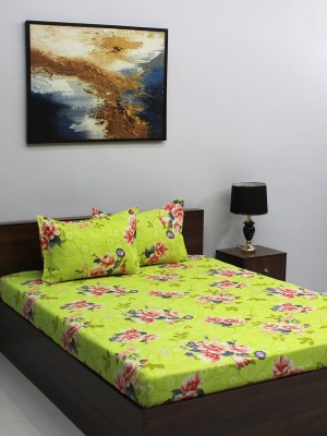 Bombay Dyeing 144 TC Microfiber Queen Floral Flat Bedsheet(Pack of 1, Green)