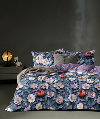 Harsh Enterprises Cotton King Flat 250 TC Floral Bedsheet(Pack of 1, Blue)