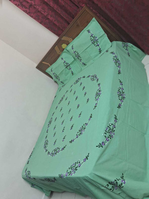 Nice Things Cotton Super King, King Flat 200 TC Embroidered Bedsheet(Pack of 1, green handwork)