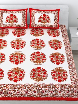 Living Roots 210 TC Cotton Queen Floral Flat Bedsheet(Pack of 1, Red)