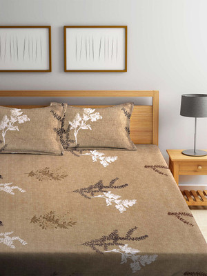 TINDLER KNOTS 210 TC Microfiber King Printed Flat Bedsheet(Pack of 1, Off white)