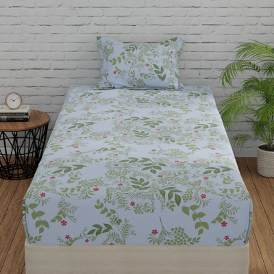 Huesland 144 TC Cotton Single Printed Flat Bedsheet(Pack of 1, White, Light Green & Dark Green)