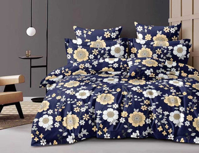 VIRIDIAN DÉCOR Cotton Double Fitted (Elastic) 210 TC Printed Bedsheet(Pack of 1, Blue)