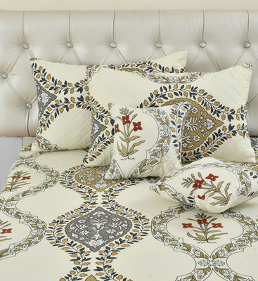 CLOVIS KRAFTS Cotton King Fitted (Elastic) 240 TC Printed Bedsheet(Pack of 1, FITTED BEDSHEET 5 PIECE SET CREAM)