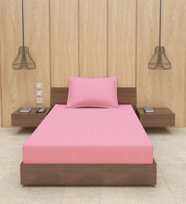 Galaxy Drape 210 TC Polycotton Single Striped Flat Bedsheet(Pack of 1, Pink)