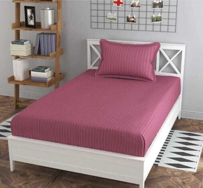 CottonDreamz Cotton Single Flat 220 TC Striped Bedsheet(Pack of 1, Pink)