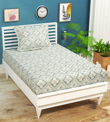 VAS COLLECTIONS 160 TC Cotton Single Printed Flat Bedsheet(Pack of 1, Grey, White)