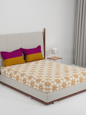 MYTRIDENT Cotton Queen Flat 144 TC Floral Bedsheet(Pack of 1, Majestic Mandala Yellow)