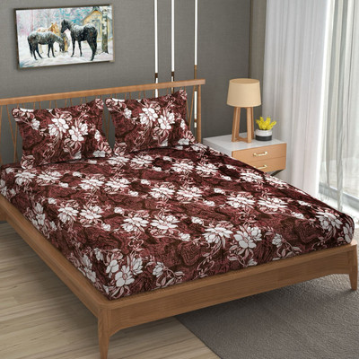 LATHWAL CREATIONS 254 TC Woolen King Printed Fitted (Elastic) Bedsheet(Pack of 1, Brown)
