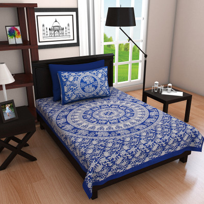 Ubania Collection 104 TC Cotton Single Printed Flat Bedsheet(Pack of 1, Blue)