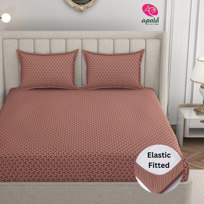 Apala 280 TC Microfiber King Self Design Fitted (Elastic) Bedsheet(Pack of 1, Brown)