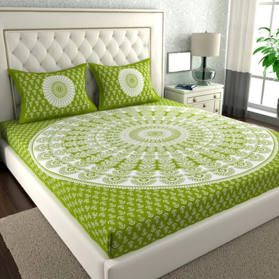 Cosito 144 TC Cotton Double Floral Flat Bedsheet(Pack of 1, Green 1)