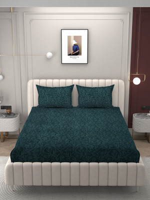 BROMWICK 250 TC Microfiber Double Floral Flat Bedsheet(Pack of 1, Green)