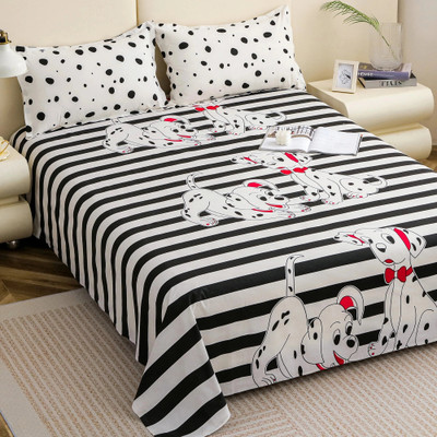 Story@home Cotton King Flat 210 TC Printed Bedsheet(Pack of 1, White)