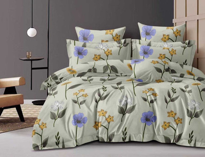 VIRIDIAN DÉCOR Cotton King Fitted (Elastic) 210 TC Printed Bedsheet(Pack of 1, Olive)