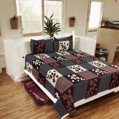 Newleaf Trends 214 TC Microfiber Double Abstract Flat Bedsheet(Pack of 1, Brown)