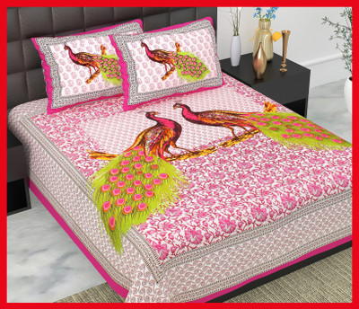 JAIPUR PRINTS Cotton Double Flat 240 TC Animal Bedsheet(Pack of 1, Pink)