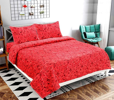 HG TRADERS A Cotton Double Flat 300 TC Floral Bedsheet(Pack of 1, Red)