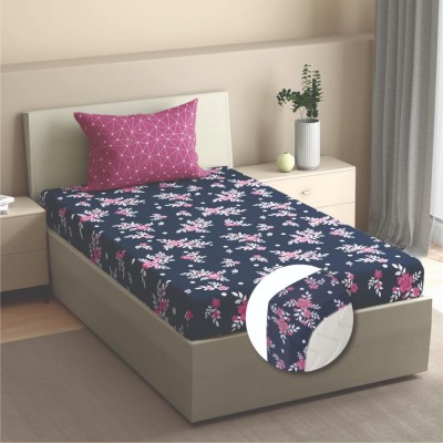 Wakefit 144 TC Cotton Single Floral Fitted (Elastic) Bedsheet(Pack of 1, Paula)