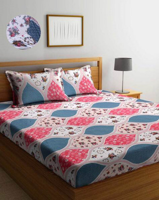 TURIYA Microfiber Double Fitted (Elastic) 180 TC Printed Bedsheet(Pack of 1, Multicolor)