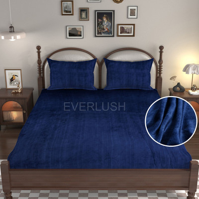 EVERLUSH Velvet King Fitted (Elastic) 400 TC Floral Bedsheet(Pack of 1, Blue)