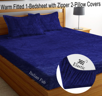 Italian Fab Velvet King Fitted (Elastic) 400 TC Solid Bedsheet(Pack of 1, Velvet-Blue Solid)