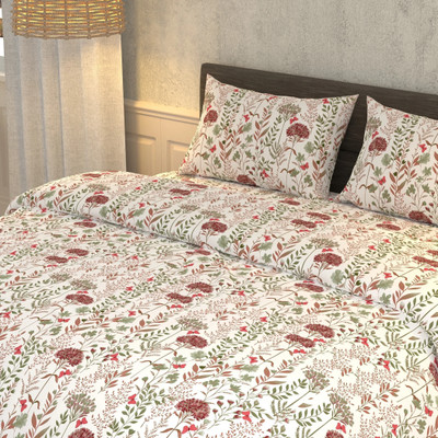 LA VERNE Cotton Super King Flat 180 TC Floral Bedsheet(Pack of 1, Maroon)