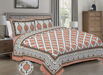 R Print Cotton Super King Flat 230 TC Printed Bedsheet(Pack of 1, Orange)