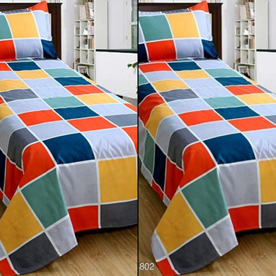 Decent Home 200 TC Cotton Single Checkered Flat Bedsheet(Pack of 2, Multicolor 8)