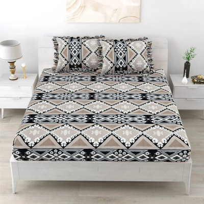 Cozyhaven Microfiber King Flat 230 TC Abstract Bedsheet(Pack of 1, Brown-Black)