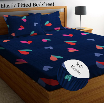 Amrange Microfiber King Fitted (Elastic) 210 TC Floral Bedsheet(Pack of 1, Navy Blue)