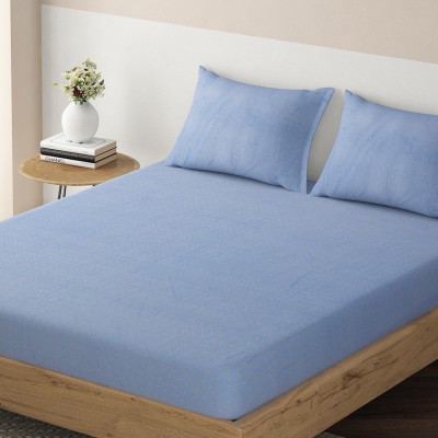 HOKiPO 220 TC Microfiber King Solid Fitted (Elastic) Bedsheet(Pack of 1, Herringbone Azure Blue)