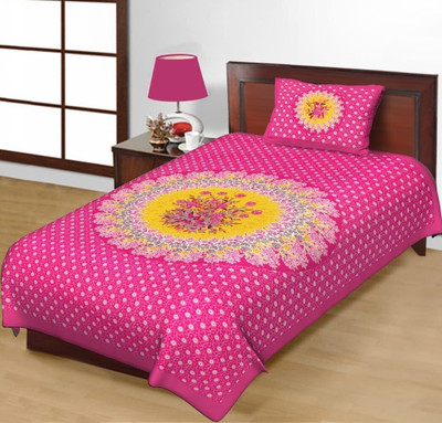 Satnam Prints Cotton Single Flat 140 TC Floral Bedsheet(Pack of 1, Pink)