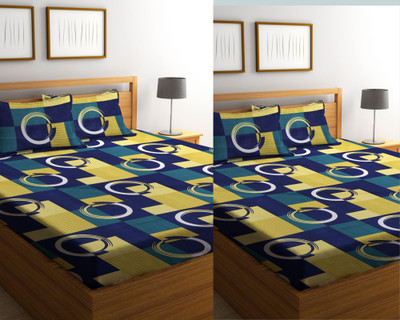 Fashion String 144 TC Microfiber Double Printed Flat Bedsheet(Pack of 2, Design 9:Yellow)
