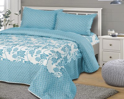 Nine Living 210 TC Cotton Double Abstract Flat Bedsheet(Pack of 1, Aqua)