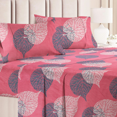 VAS COLLECTIONS Microfiber Double Flat 160 TC Floral Bedsheet(Pack of 1, Pink, Grey)