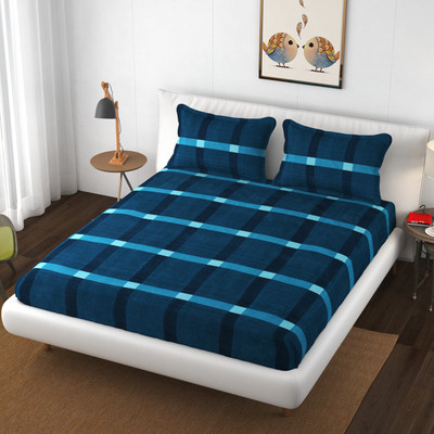The Little Big Store Cotton King Fitted (Elastic) 210 TC Printed Bedsheet(Pack of 1, Dark Green Checks)