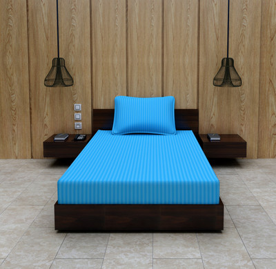 Optra Microfiber Single Flat 300 TC Striped Bedsheet(Pack of 1, Light Blue)