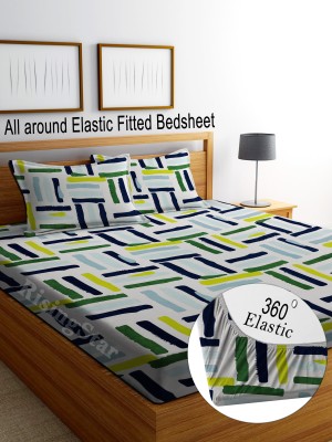 Flipkart SmartBuy 250 TC Cotton King Abstract Fitted (Elastic) Bedsheet(Pack of 1, FITTED_ whitePremiumChecksLines)