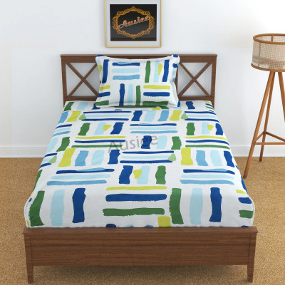 AUSIEE 180 TC Polycotton Single Abstract Fitted (Elastic) Bedsheet(Pack of 1, White)