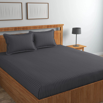 CHHILAKIYA Cotton King Flat 300 TC Striped Bedsheet(Pack of 1, Grey)