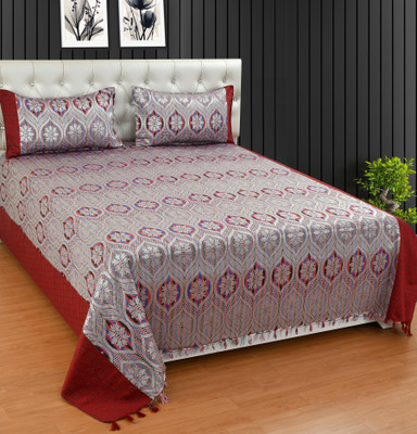 Tarun 280 TC Silk Double Abstract Flat Bedsheet(Pack of 1, Red)