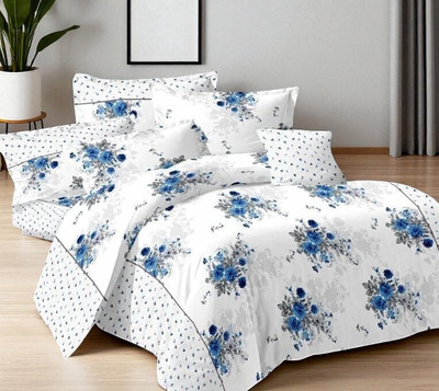HELEN DECOR Polycotton Double Flat 210 TC Printed Bedsheet(Pack of 1, White)