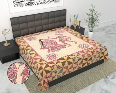 E ELMA Cotton Double Flat 144 TC Printed Bedsheet(Pack of 1, Brown)