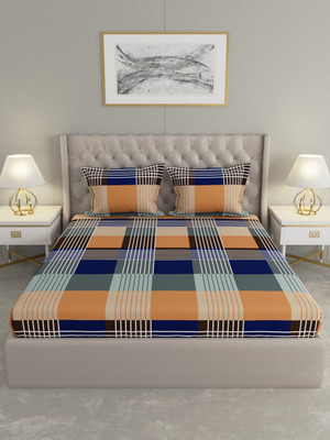 Raymond Home 100 TC Microfiber Double Geometric Flat Bedsheet(Pack of 1, Blue)
